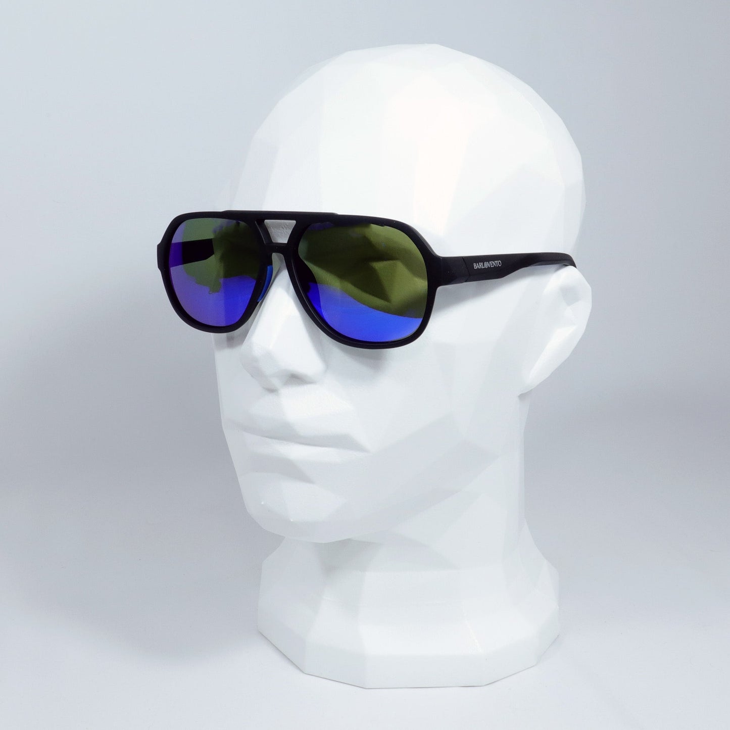 Papagayo · gafas de sol de goma negra con lentes de espejo azul UV400