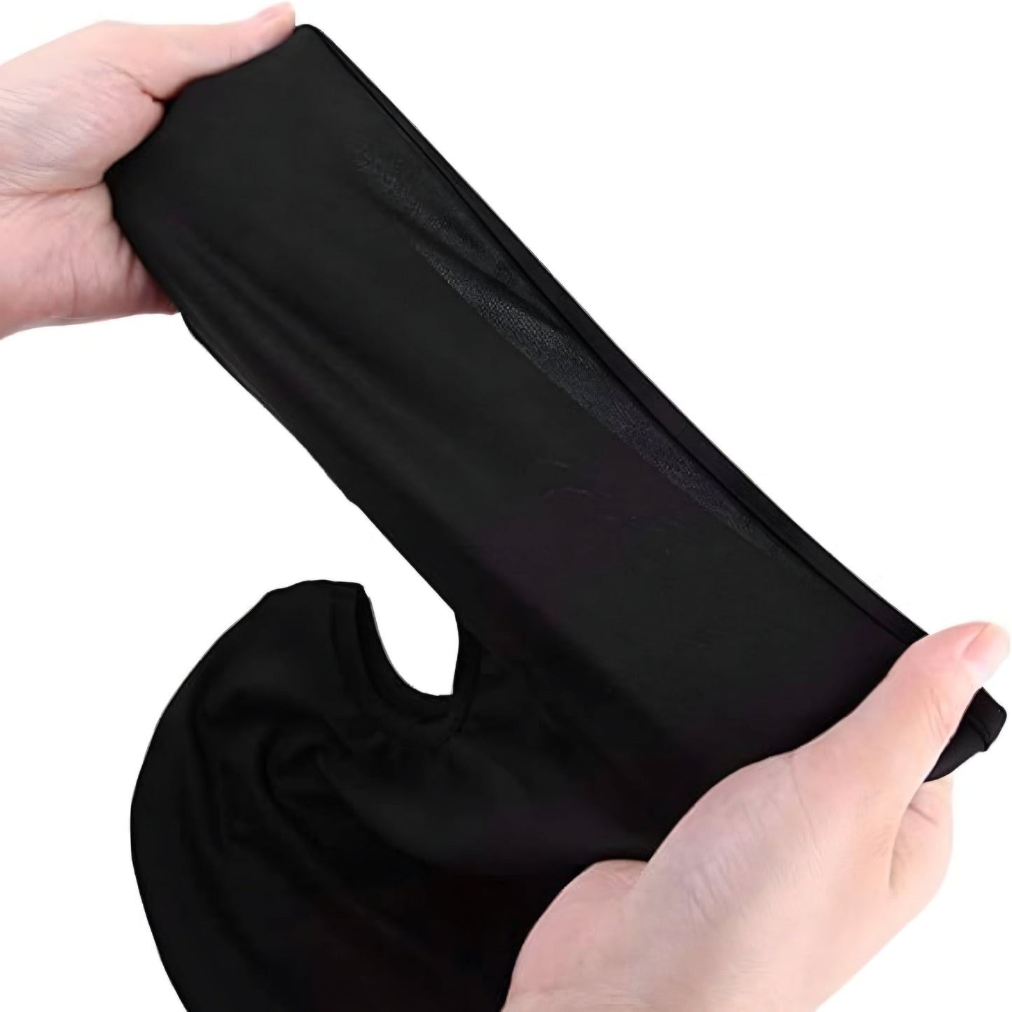 Black stretchy headband made of soft fabric, ideal for athletic use and casual wear.