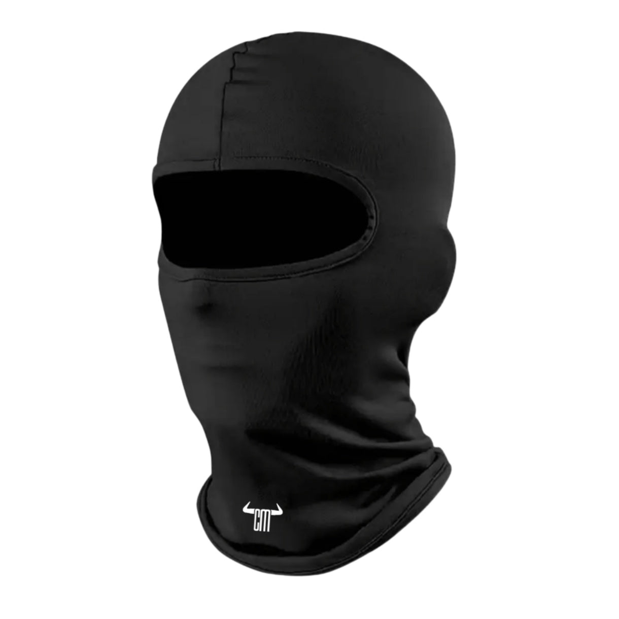 Black hooded balaclava made from breathable fabric, perfect for winter sports and outdoor activities.
