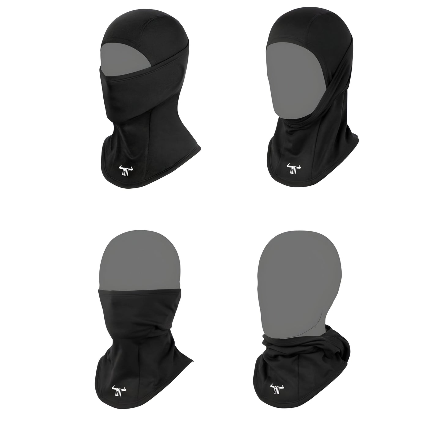 Black multifunctional balaclava made from stretchy, moisture-wicking fabric, ideal for outdoor activities and cold weather.