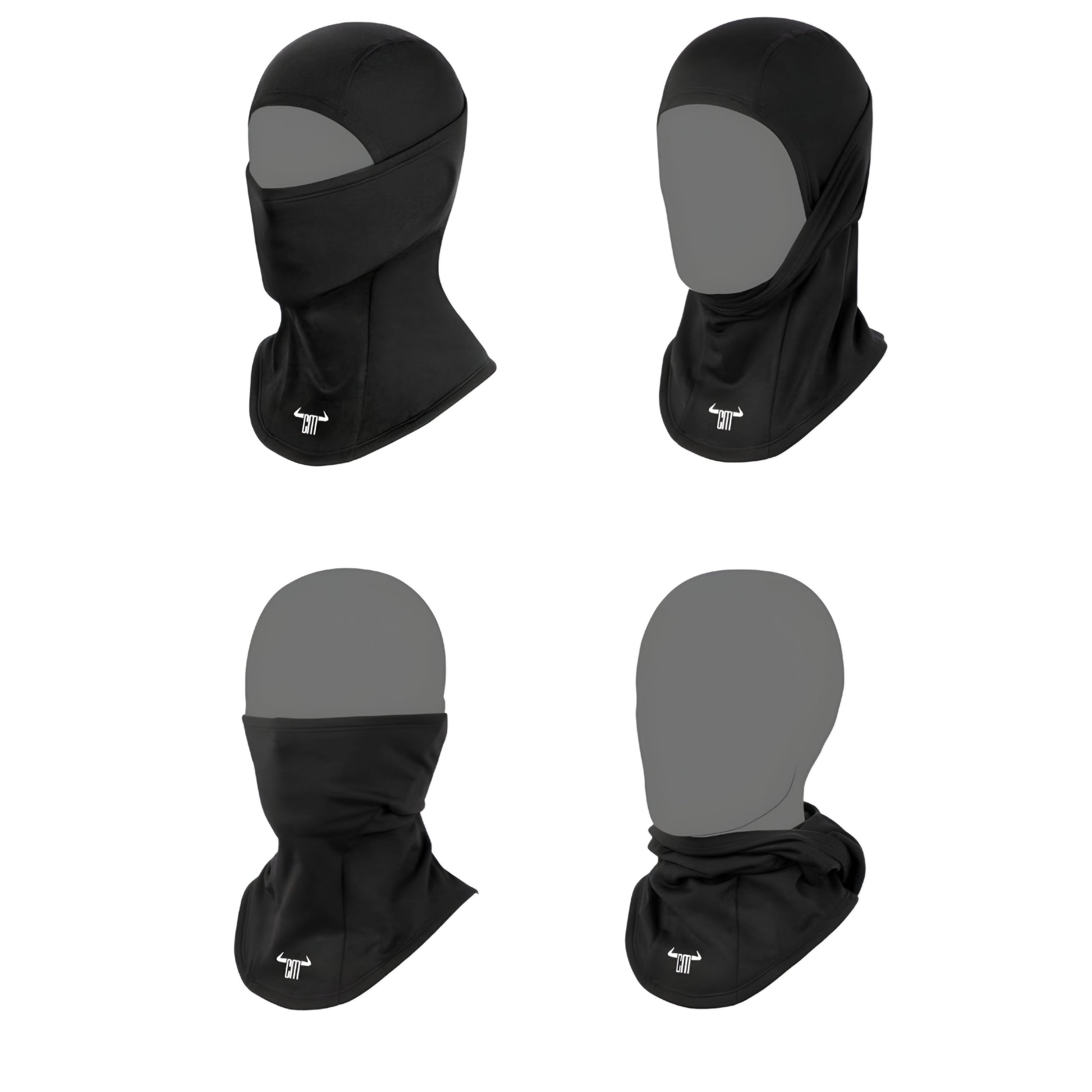 Black multifunctional balaclava made from stretchy, moisture-wicking fabric, ideal for outdoor activities and cold weather.