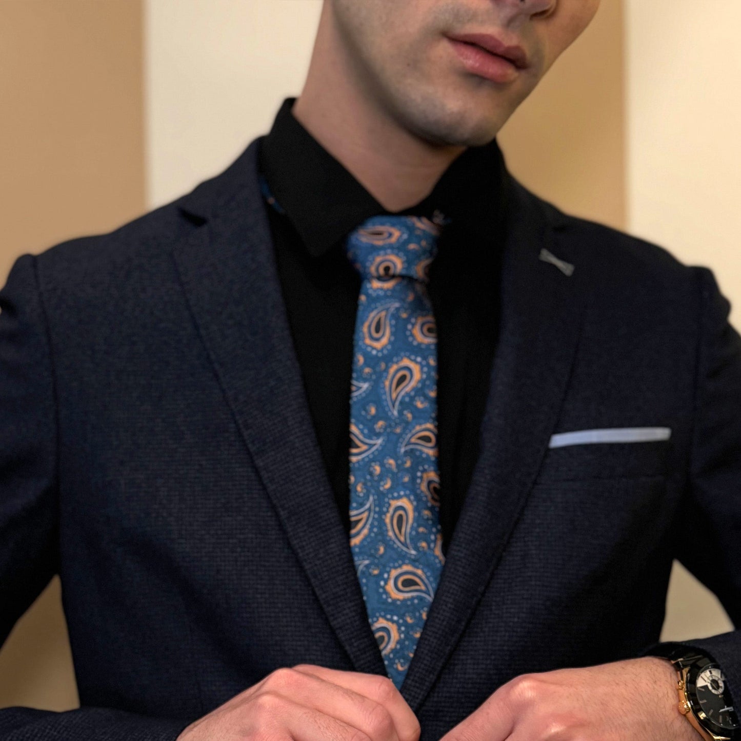 Poitiers · corbata con estampado paisley azul