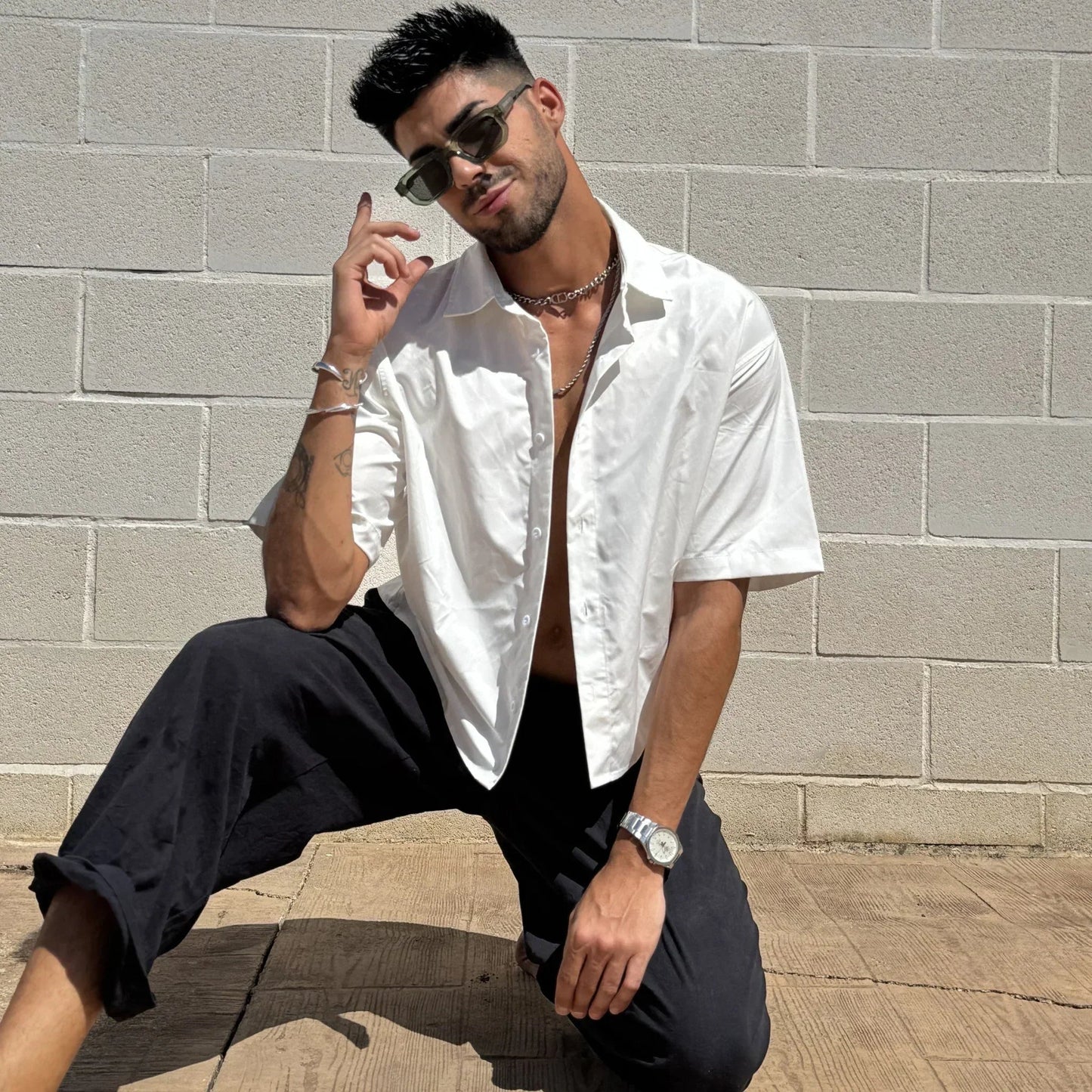 Portet · gafas de sol verdes llamativas con lentes negras UV400