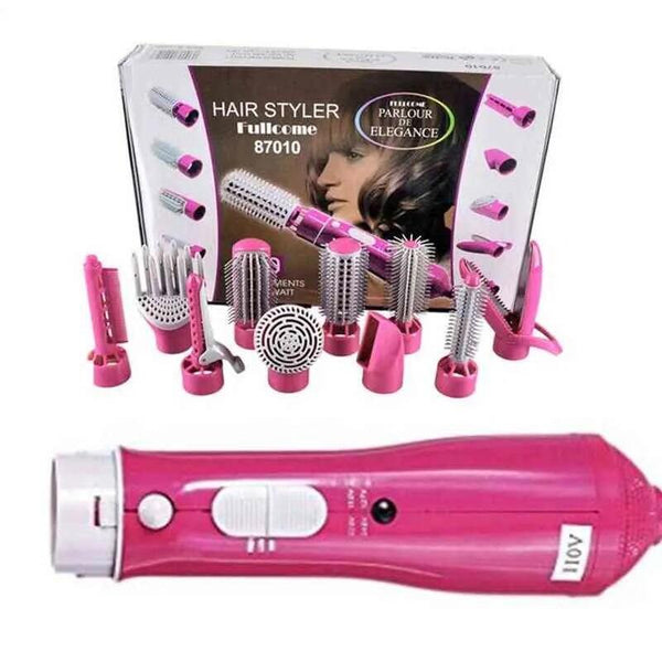 Hair Styler rosa con múltiples accesorios para peinar y rizar el cabello