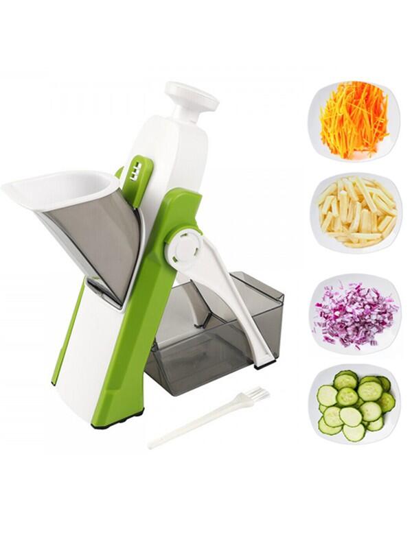 Corta verduras manual multifuncional con 4 tipos de corte y bandeja para alimentos.
