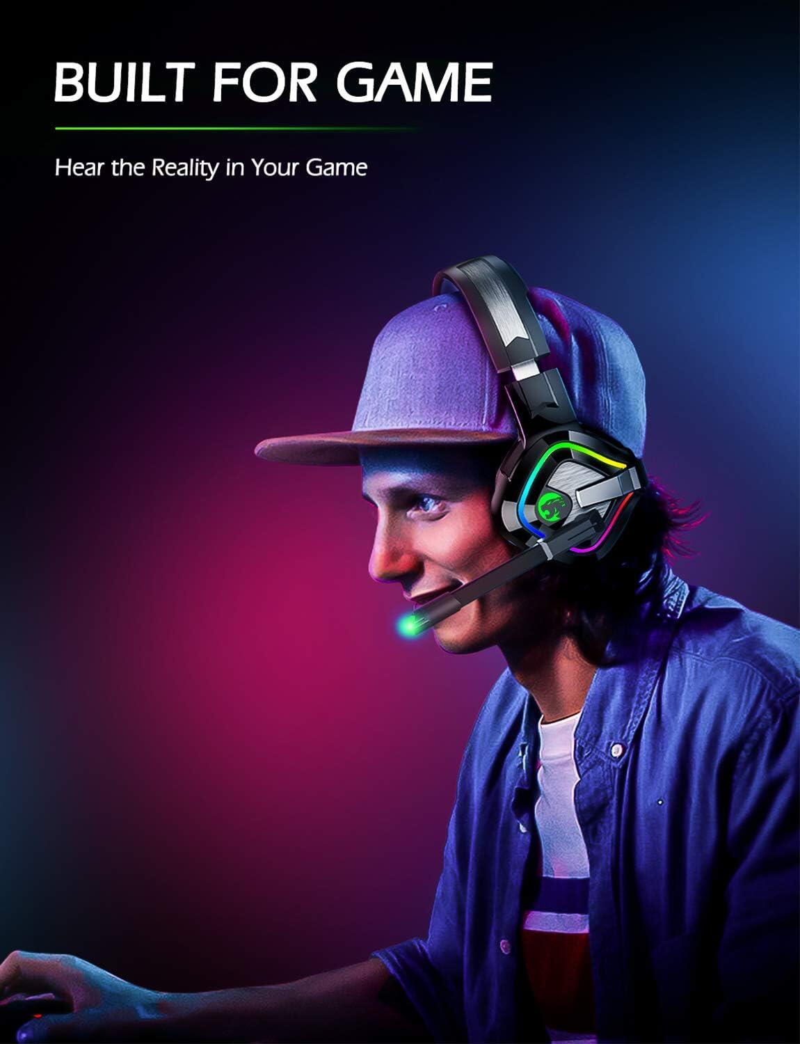 Cascos Gaming A66 con luces RGB dinámicas y cancelación de ruido para juegos