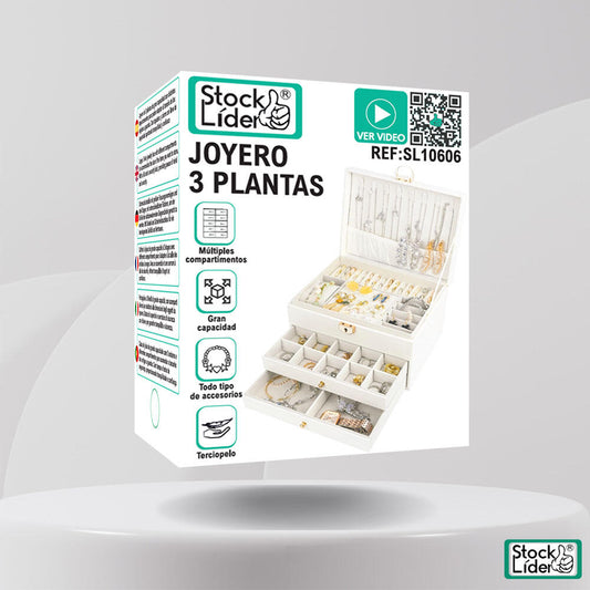 Joyero de Madera 3 Plantas ✨ Organización y Lujo con Llave