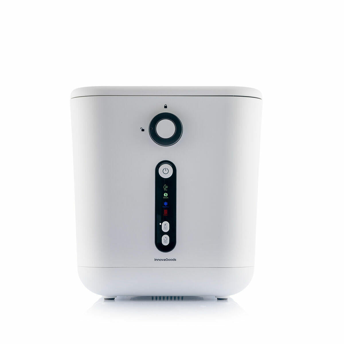 Compostador eléctrico de cocina Ewooster triturando residuos orgánicos de frutas y verduras