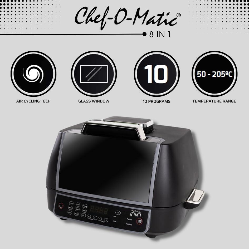 Horno Grill y Freidora de Aire 8 en 1 - Cocción Multifuncional y Saludable