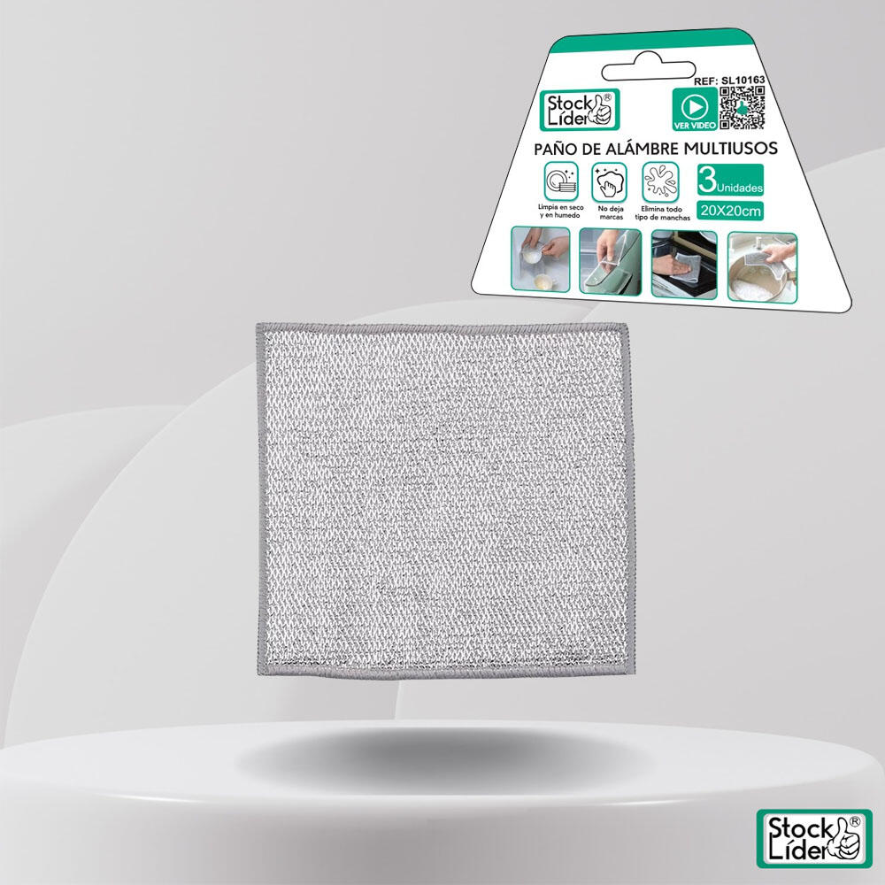 Paño de Alambre multiusos de StockLider, pack de 3, ideal para limpieza extrema sin rayar.