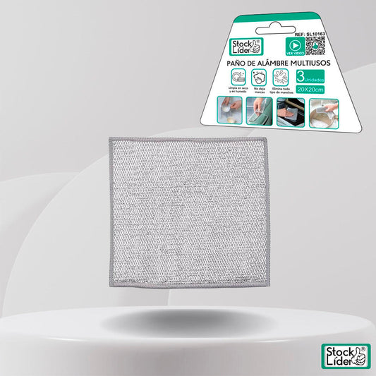 Paño de Alambre multiusos de StockLider, pack de 3, ideal para limpieza extrema sin rayar.