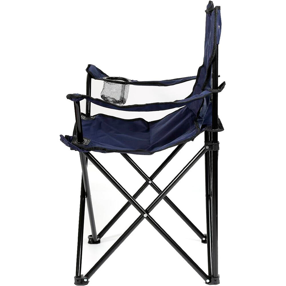 Pack 2 Silla Plegable Camping Playa Terraza, silla de camping de color azul con estructura plegable y posavasos.