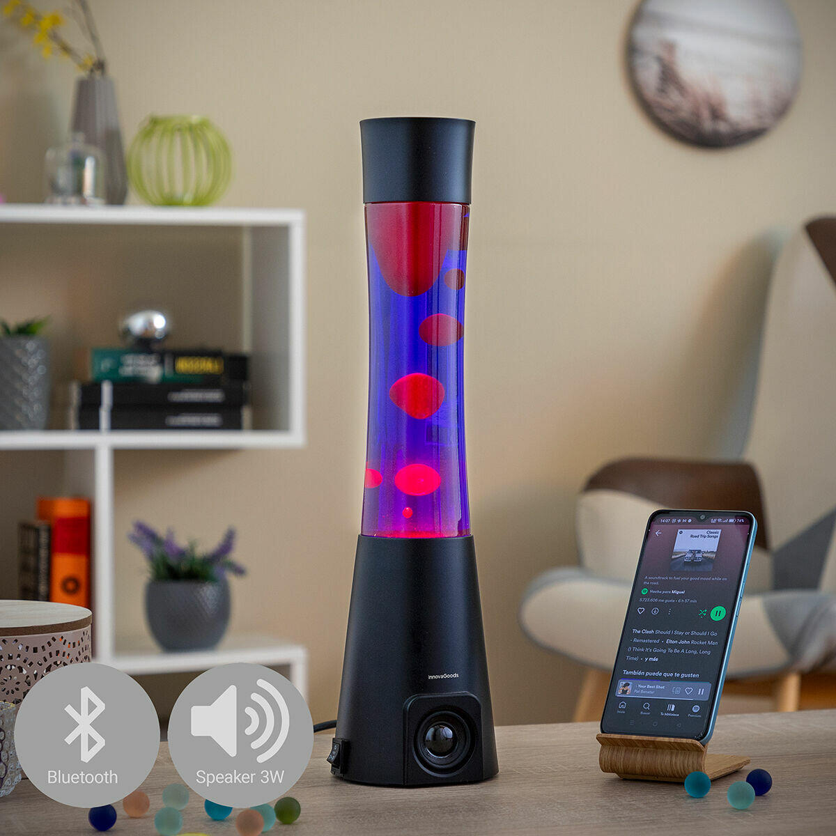 lámpara de lava con altavoz bluetooth decorativa
