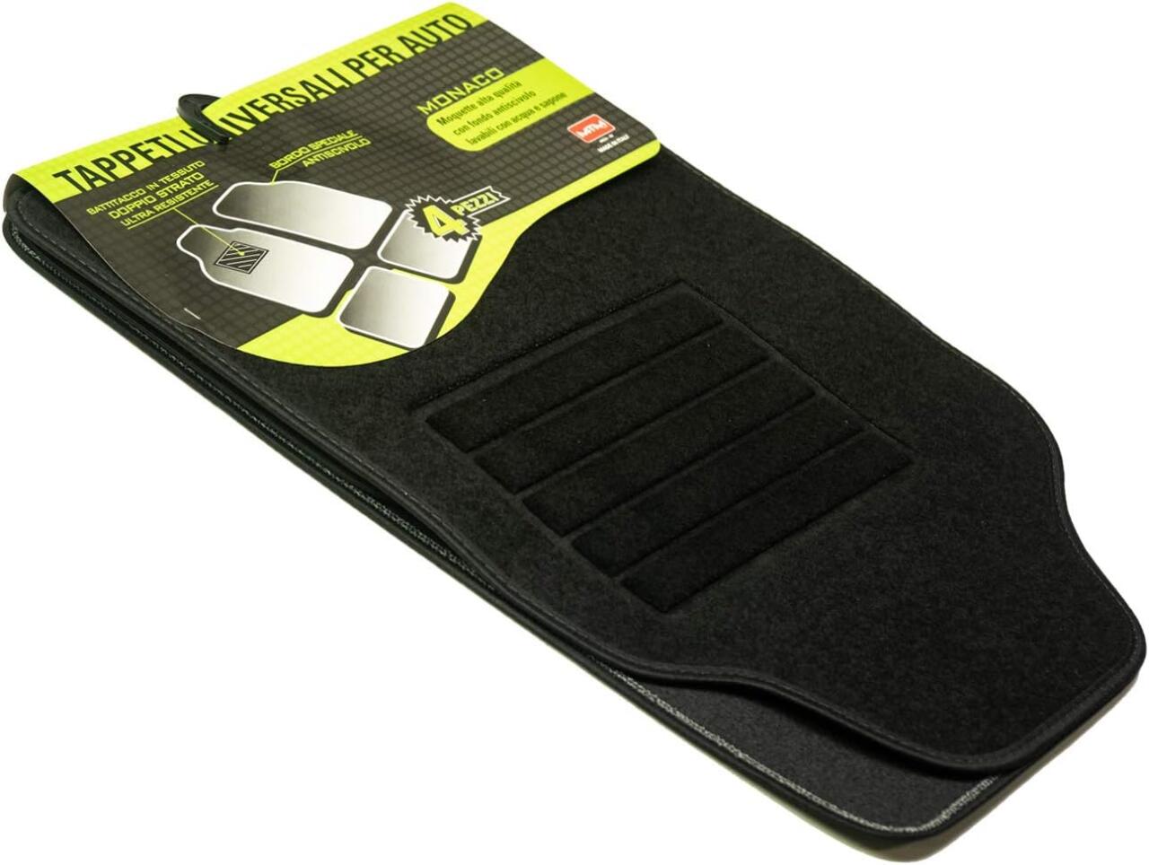 Alfombrillas coche universales de goma con diseño negro, fáciles de limpiar y duraderas para proteger el interior del vehículo.