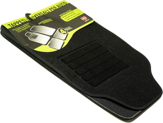 Alfombrillas coche universales de goma con diseño negro, fáciles de limpiar y duraderas para proteger el interior del vehículo.