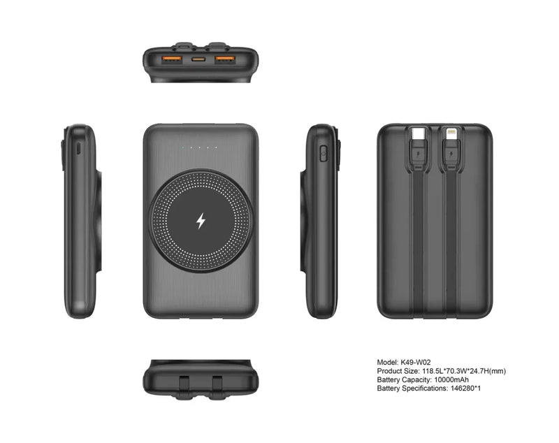 Batería externa portátil con carga sin cables y diseño compacto