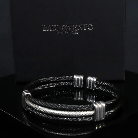 Pulsera Leptus · Pulsera rígida abierta en color negro y plata