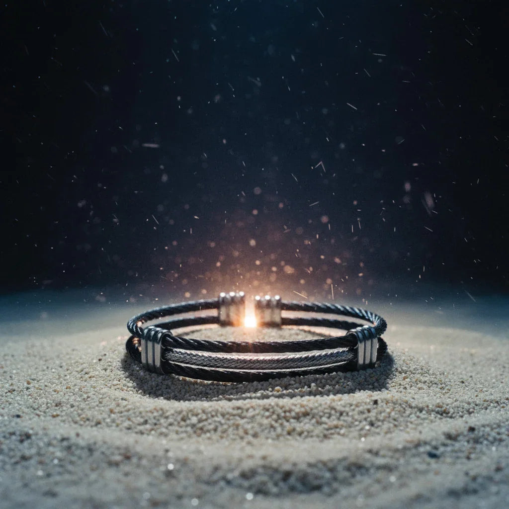 Pulsera Leptus · Pulsera rígida abierta en color negro y plata