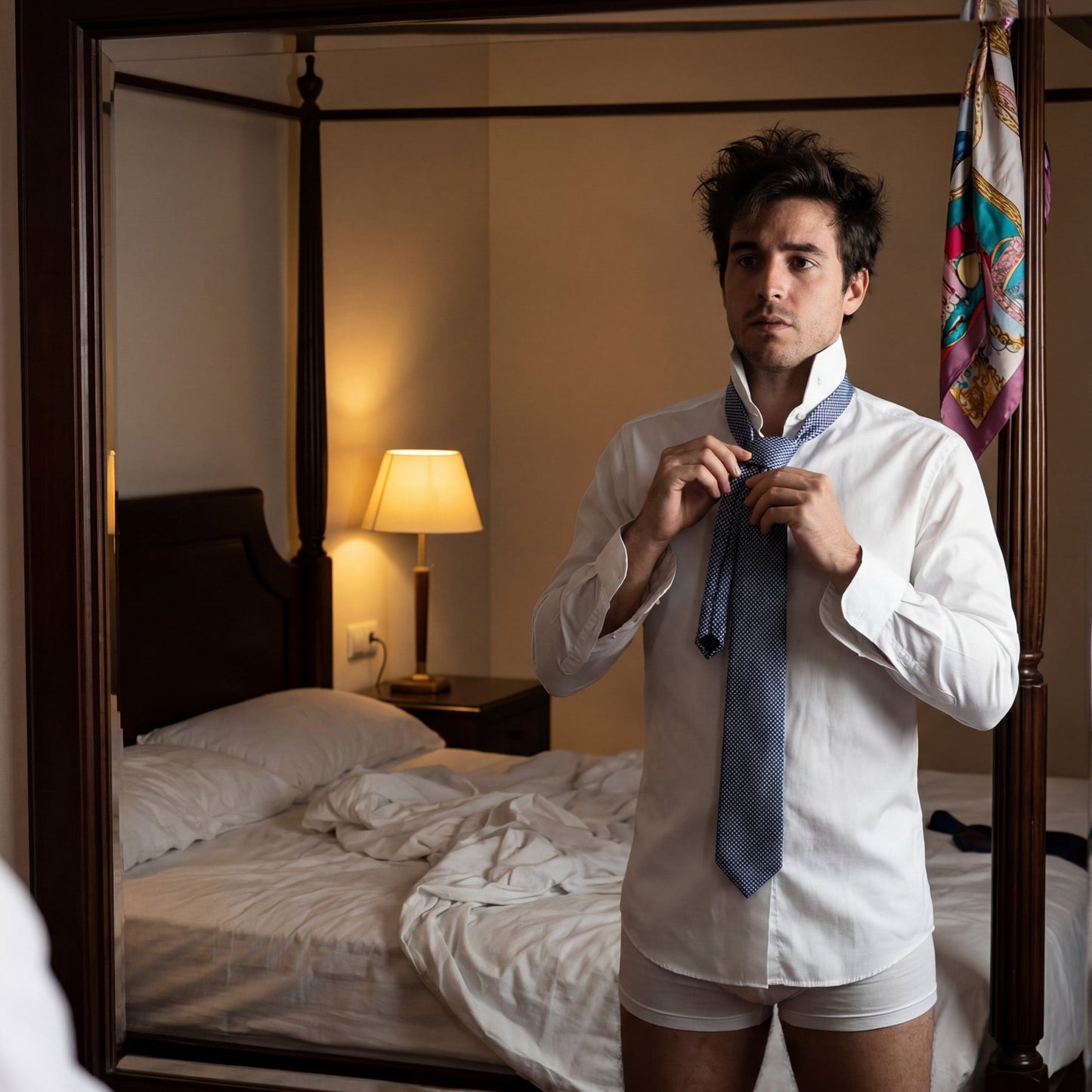 Ravello · Corbata azul marino 100% seda estilo italiano con microestampado geométrico