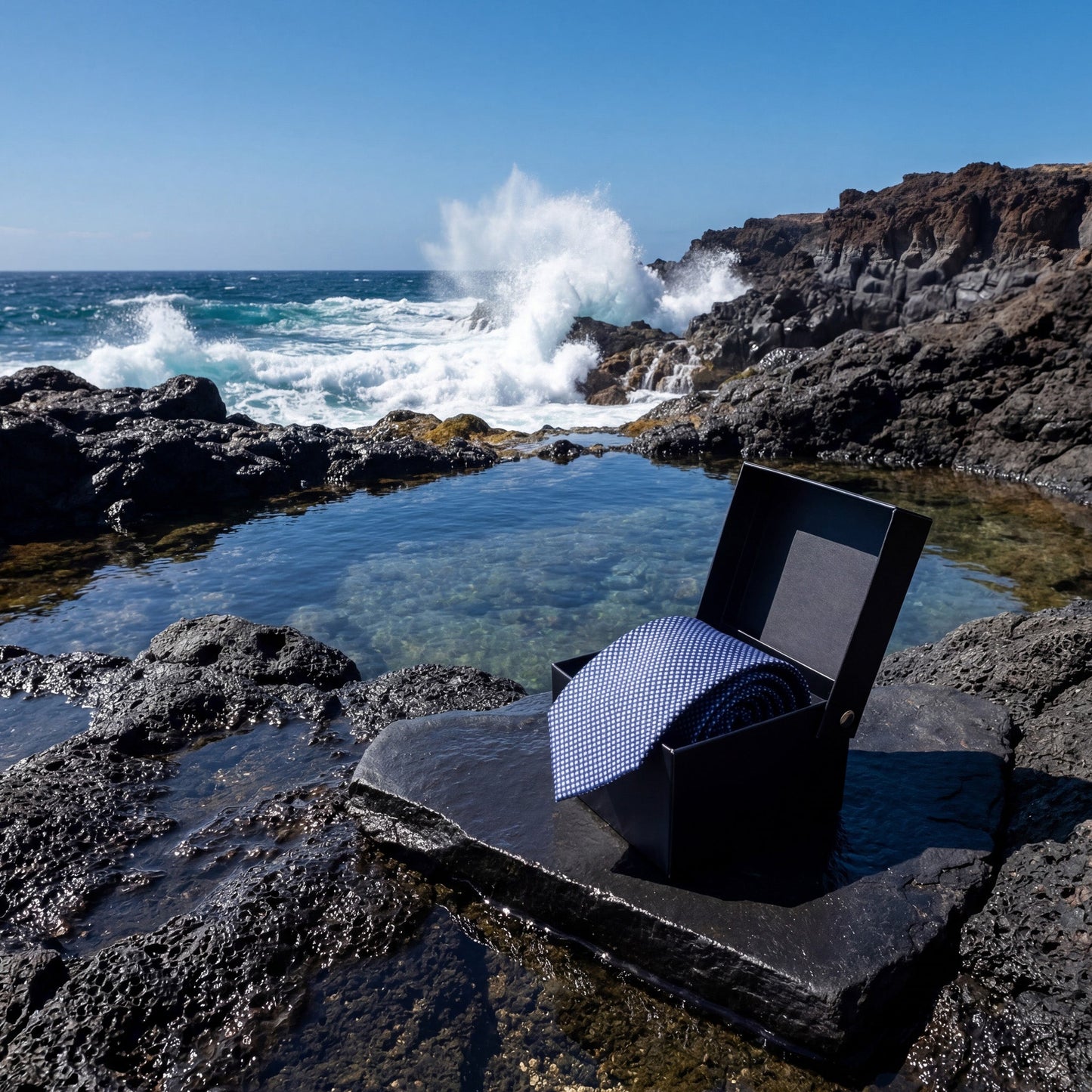 Ravello · Corbata azul marino 100% seda estilo italiano con microestampado geométrico