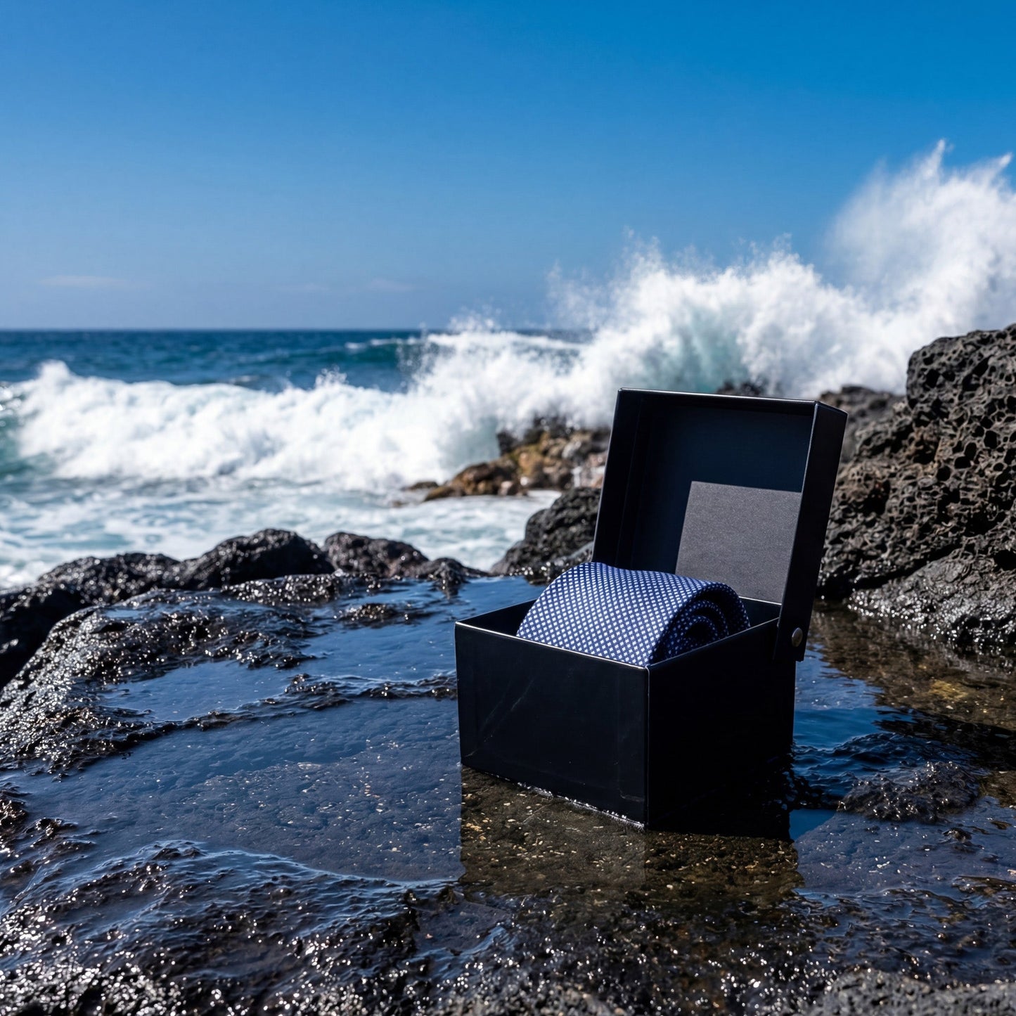 Ravello · Corbata azul marino 100% seda estilo italiano con microestampado geométrico