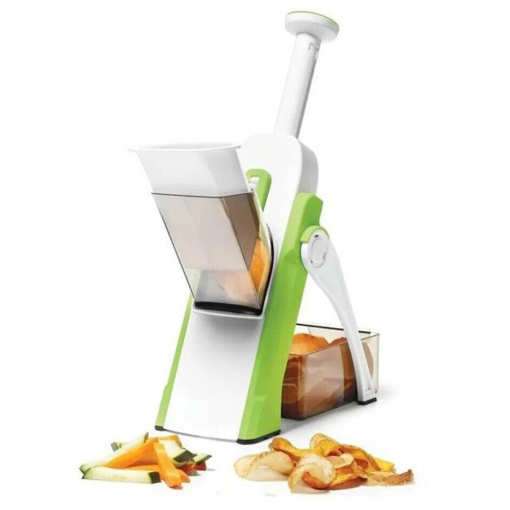 Corta verduras manual multifuncional, cortador de alimentos de mandolina con 4 tipos de corte y diseño seguro.