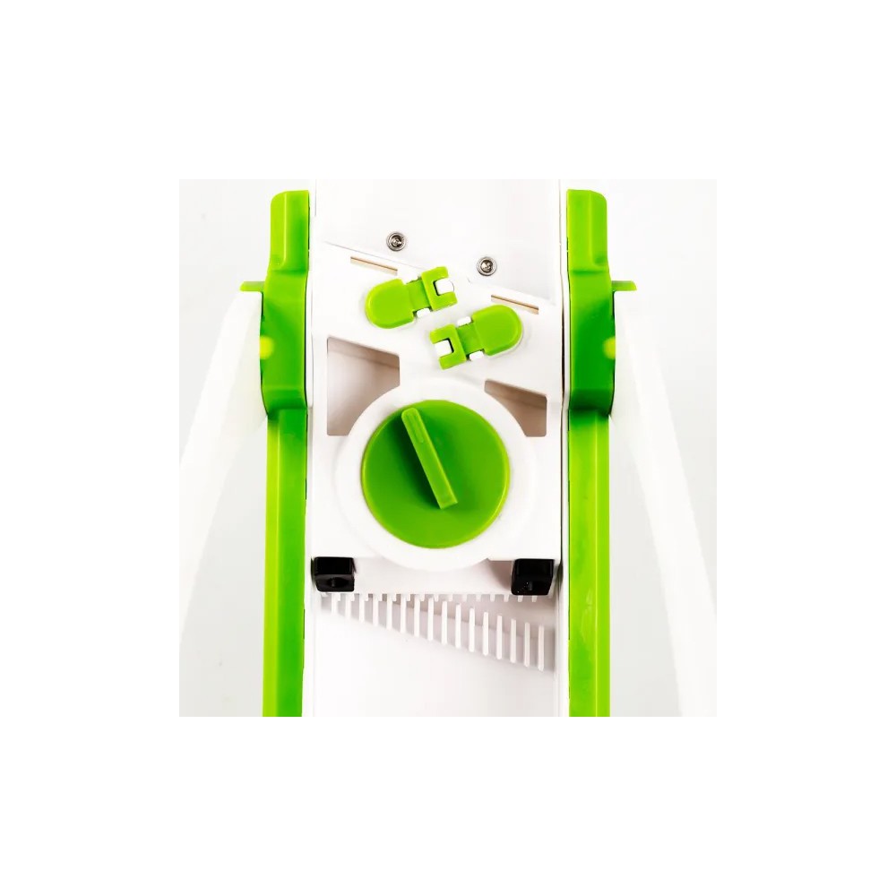 Corta verduras manual, cortador de alimentos de mandolina con opciones de corte integradas y diseño seguro.