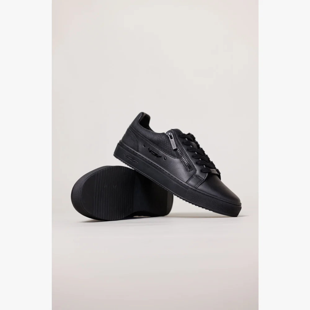 Baskets VO7 Roma Snake noires en cuir effet serpent, dotées d'une fermeture éclair latérale et d'une semelle en gomme.