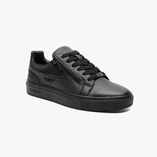 Basket VO7 Roma Snake Dark : sneaker noire en cuir à texture serpent, lacets, fermeture éclair et logo latéral.