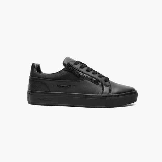 Sneaker VO7 Roma Snake Dark : cuir noir texturé façon serpent, fermeture éclair latérale, lacets et semelle assortis.