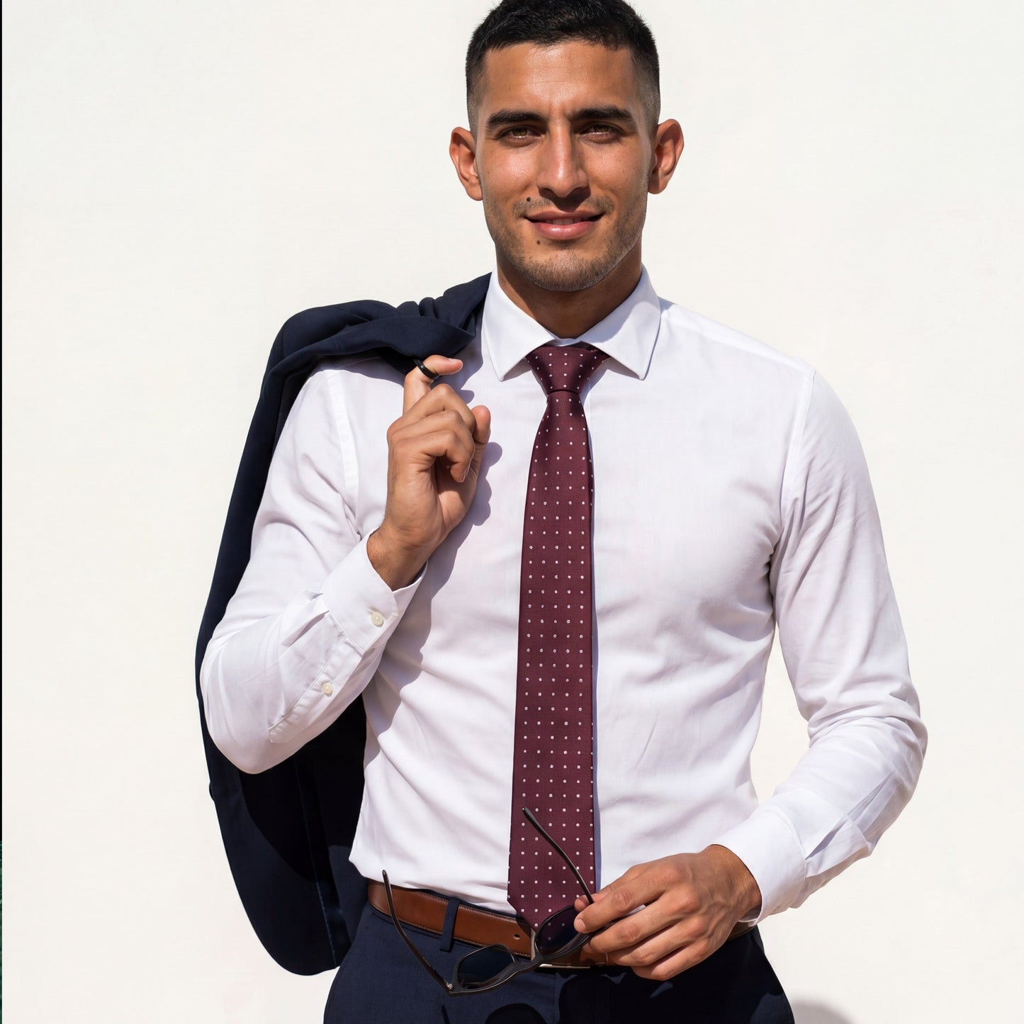 Siena · corbata de estilo italiano, 100% seda, color burdeos con microcuadrados blancos
