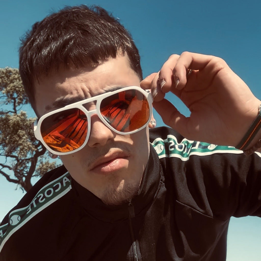 Tabarca · gafas de sol de goma blanca con lentes de espejo naranja UV400