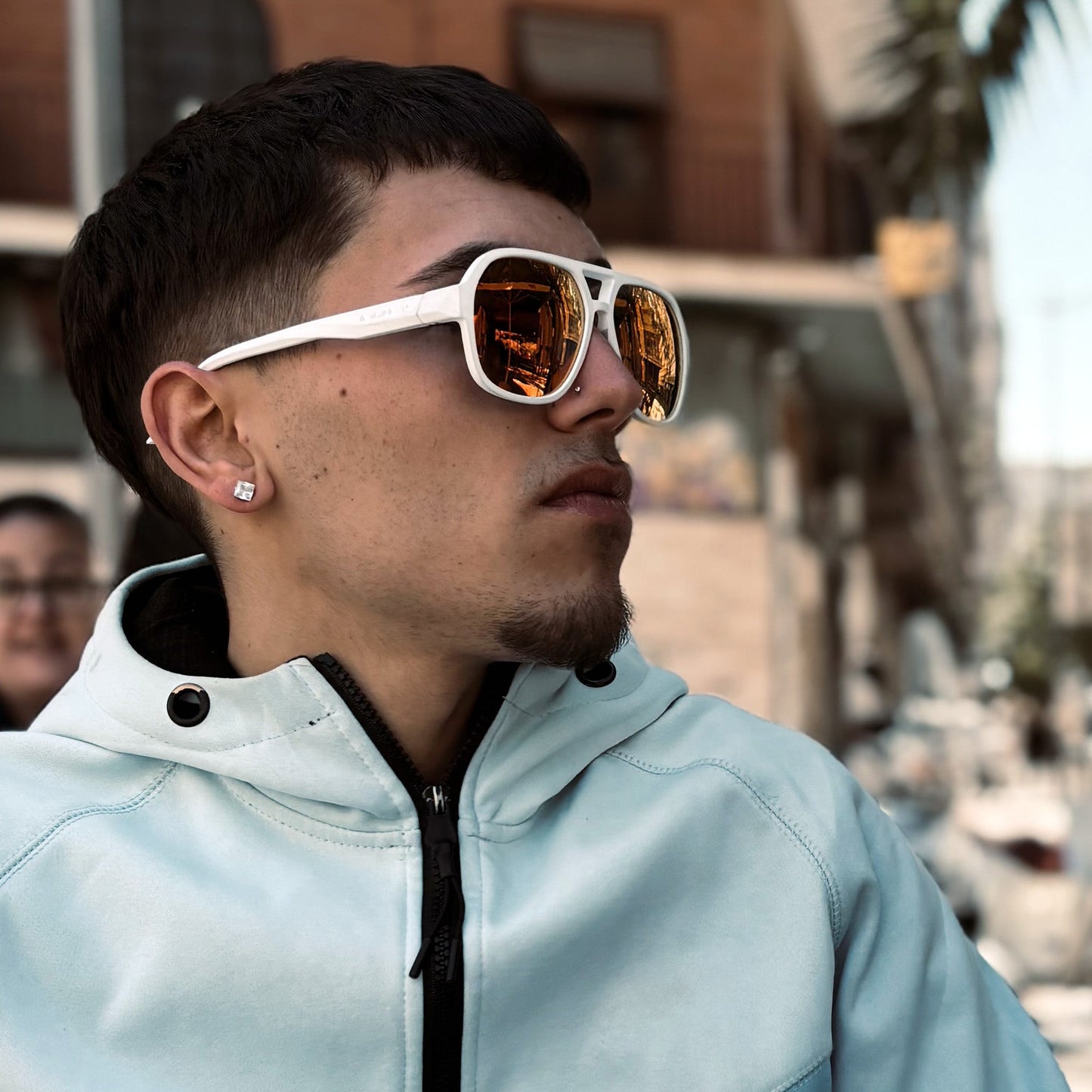 Tabarca · gafas de sol de goma blanca con lentes de espejo naranja UV400