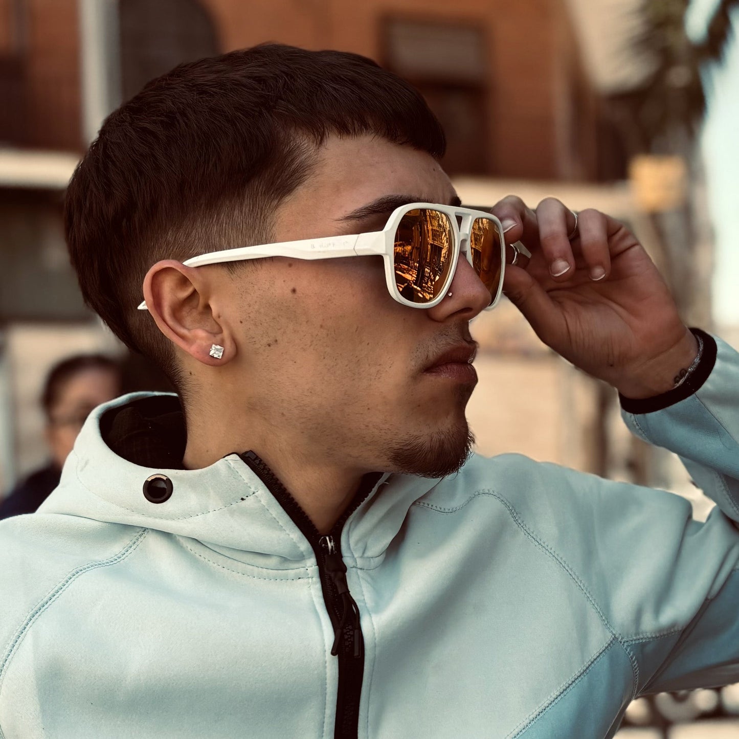 Tabarca · gafas de sol de goma blanca con lentes de espejo naranja UV400