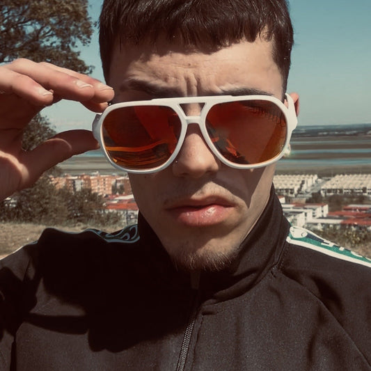 Tabarca · gafas de sol de goma blanca con lentes de espejo naranja UV400
