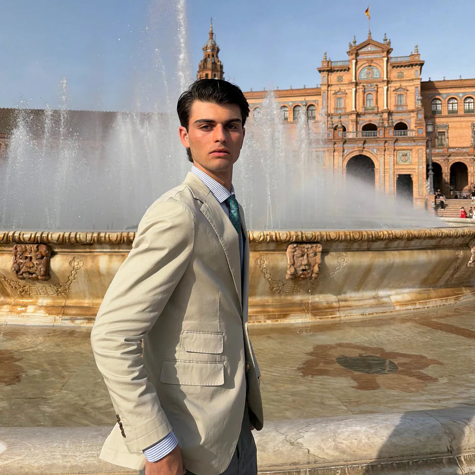 Trieste · corbata estilo italiano verde con rombos azules