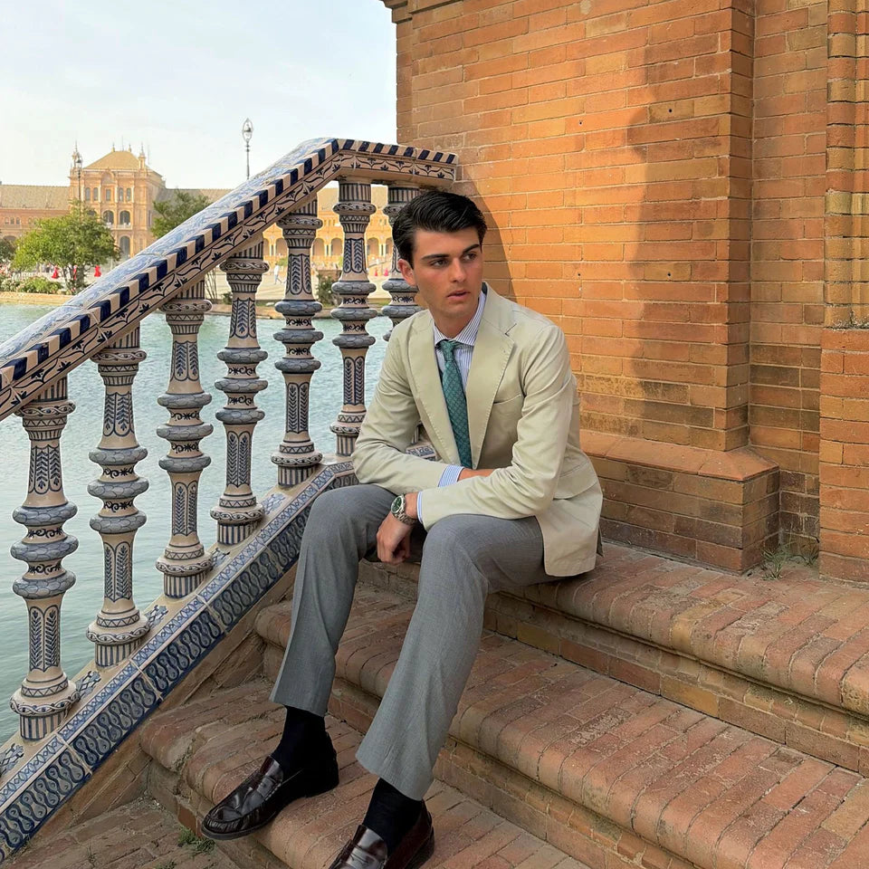 Trieste · corbata estilo italiano verde con rombos azules