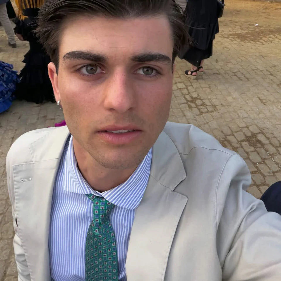 Trieste · corbata estilo italiano verde con rombos azules