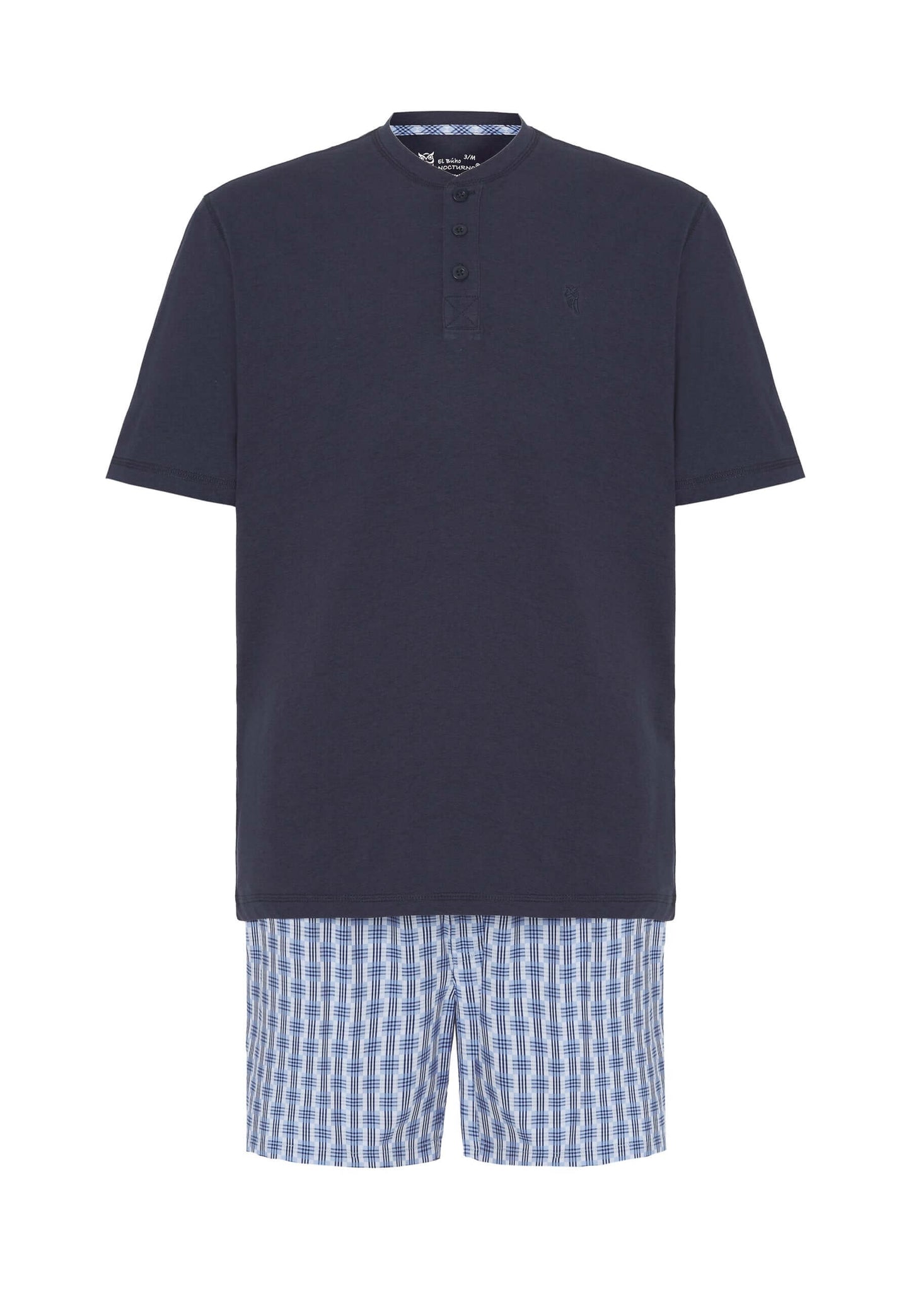 Pijama Hombre Verano Corto Tapeta Algodón Punto Liso Tela Cuadros - Azul 3604_39