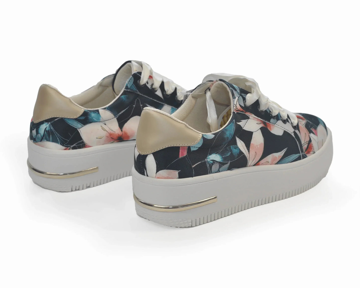 Zapatillas Urbanas de Mujer Flores negro Beige - Moda Sostenible Cuero Vegano | CHULA Tulum