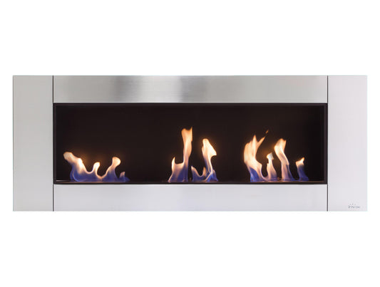 Biochimenea mural panorámica ZEUS en acero inoxidable con interior negro